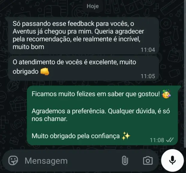 Cliente agradece a recomendacao do Creed Aventus