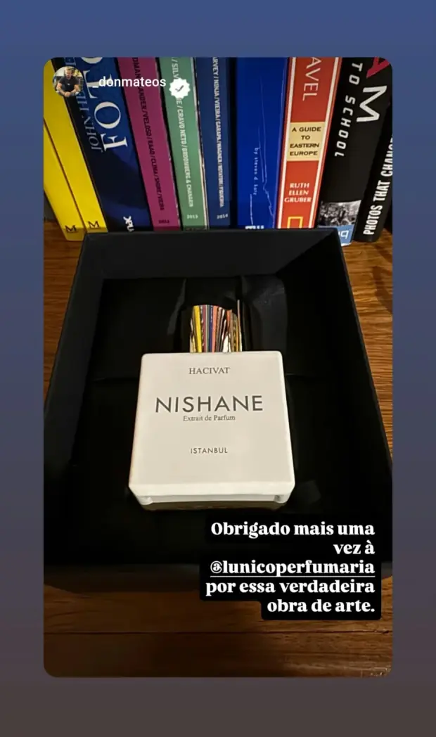 Story no Instagram chamando o Nishane Hacivat de obra de arte