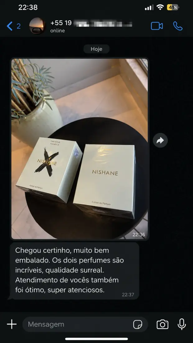 Cliente recebeu dois Nishane bem embalados e elogia a qualidade