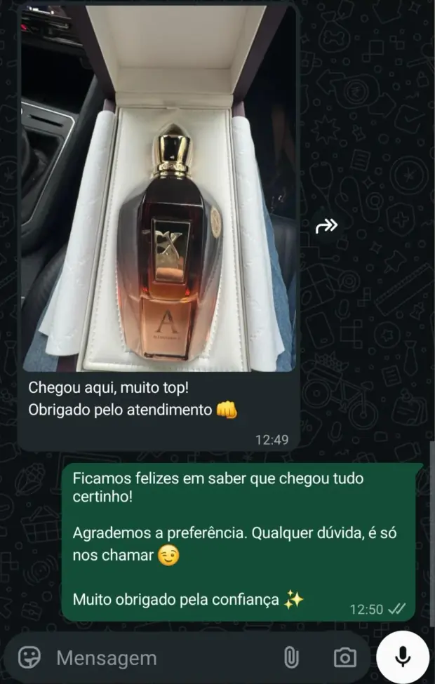 Cliente recebeu o Xerjoff Alexandria II e agradece o atendimento