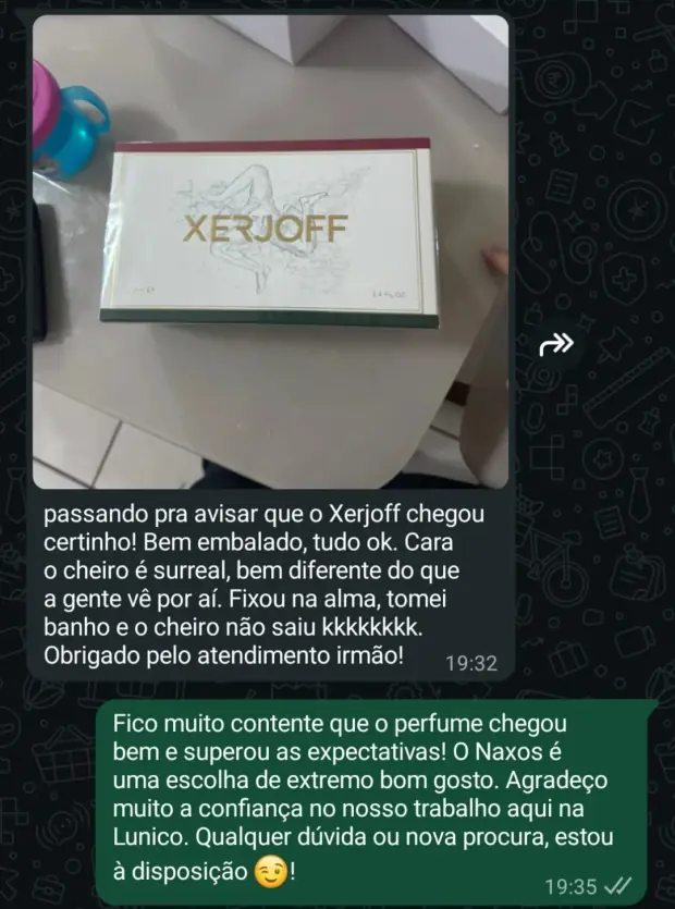 Cliente conta que o Xerjoff Naxos chegou certinho e fixou o dia todo